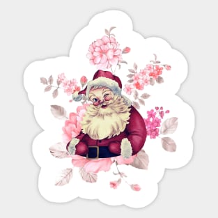 Retro vintage pink Santa Claus with vintage flower Sticker